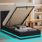 Hoxton Room Black Alpine Upholstered Gas Lift Storage Bed with LED