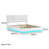 Hoxton Room White Alpine PU Leather Gas Lift Storage Bed with LED