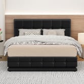 Hoxton Room Black Sylvie Faux Leather Gas Lift Storage Bed Frame with LED