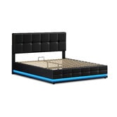 Hoxton Room Black Sylvie Faux Leather Gas Lift Storage Bed Frame with LED