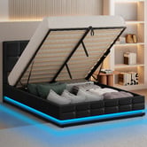 Hoxton Room Black Sylvie Faux Leather Gas Lift Storage Bed Frame with LED