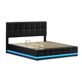 Hoxton Room Black Sylvie Faux Leather Gas Lift Storage Bed Frame with LED