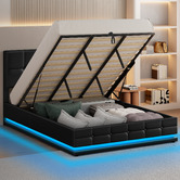 Hoxton Room Black Sylvie Faux Leather Gas Lift Storage Bed Frame with LED