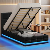 Hoxton Room Black Sylvie Faux Leather Gas Lift Storage Bed Frame with LED