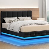 Hoxton Room Black Sylvie Faux Leather Gas Lift Storage Bed Frame with LED