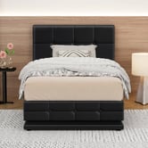 Hoxton Room Black Sylvie Faux Leather Gas Lift Storage Bed Frame with LED