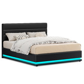 Hoxton Room Black Alpine PU Leather Gas Lift Storage Bed with LED