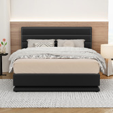 Hoxton Room Black Alpine PU Leather Gas Lift Storage Bed with LED