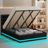 Hoxton Room Black Alpine PU Leather Gas Lift Storage Bed with LED