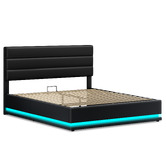 Hoxton Room Black Alpine PU Leather Gas Lift Storage Bed with LED