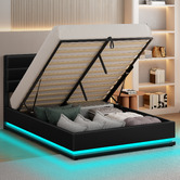 Hoxton Room Black Alpine PU Leather Gas Lift Storage Bed with LED