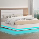 Hoxton Room White Alpine Boucle Gas Lift Storage Bed with LED