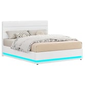 Hoxton Room White Alpine Boucle Gas Lift Storage Bed with LED