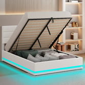 Hoxton Room White Alpine Boucle Gas Lift Storage Bed with LED
