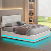 Hoxton Room White Alpine Boucle Gas Lift Storage Bed with LED