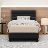 Hoxton Room Black Alpine PU Leather Gas Lift Storage Bed with LED