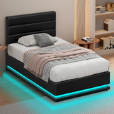 Hoxton Room Black Alpine PU Leather Gas Lift Storage Bed with LED