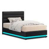 Hoxton Room Black Alpine PU Leather Gas Lift Storage Bed with LED