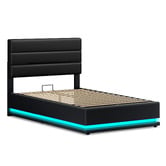 Hoxton Room Black Alpine PU Leather Gas Lift Storage Bed with LED