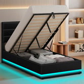 Hoxton Room Black Alpine PU Leather Gas Lift Storage Bed with LED