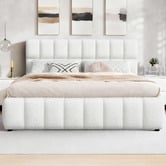 Hoxton Room White Ellie May Boucle Gas Lift Storage Bed Frame