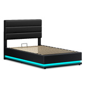 Hoxton Room Black Alpine PU Leather Gas Lift Storage Bed with LED