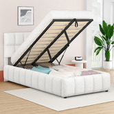 Hoxton Room White Ellie May Boucle Gas Lift Storage Bed Frame