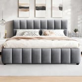 Hoxton Room Grey Ellie May Velvet Gas Lift Storage Bed Frame