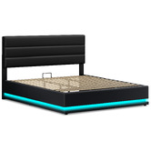 Hoxton Room Black Alpine PU Leather Gas Lift Storage Bed with LED