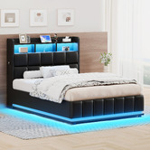 Hoxton Room Black Michel Faux Leather Gas Lift Storage Bed Frame with LED