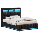 Hoxton Room Black Michel Faux Leather Gas Lift Storage Bed Frame with LED