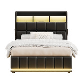 Hoxton Room Black Michel Faux Leather Gas Lift Storage Bed Frame with LED