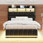 Hoxton Room Black Michel Faux Leather Gas Lift Storage Bed Frame with LED