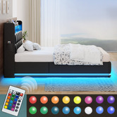 Hoxton Room Black Michel Faux Leather Gas Lift Storage Bed Frame with LED