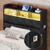 Hoxton Room Black Michel Faux Leather Gas Lift Storage Bed Frame with LED