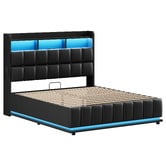 Hoxton Room Black Michel Faux Leather Gas Lift Storage Bed Frame with LED