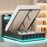 Hoxton Room Black Michel Faux Leather Gas Lift Storage Bed Frame with LED