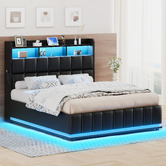 Hoxton Room Black Michel Faux Leather Gas Lift Storage Bed Frame with LED