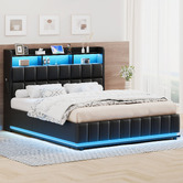 Hoxton Room Black Michel Faux Leather Gas Lift Storage Bed Frame with LED