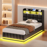 Hoxton Room Black Michel Faux Leather Gas Lift Storage Bed Frame with LED