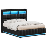 Hoxton Room Black Michel Faux Leather Gas Lift Storage Bed Frame with LED