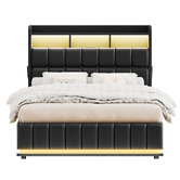 Hoxton Room Black Michel Faux Leather Gas Lift Storage Bed Frame with LED