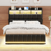 Hoxton Room Black Michel Faux Leather Gas Lift Storage Bed Frame with LED