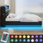 Hoxton Room Black Michel Faux Leather Gas Lift Storage Bed Frame with LED