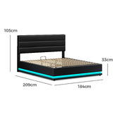 Hoxton Room Black Alpine PU Leather Gas Lift Storage Bed with LED