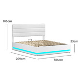 Hoxton Room White Alpine PU Leather Gas Lift Storage Bed with LED