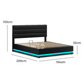 Hoxton Room Black Alpine PU Leather Gas Lift Storage Bed with LED