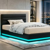 Hoxton Room Black Alpine PU Leather Gas Lift Storage Bed with LED