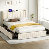 Hoxton Room Landon Velvet Bed Frame with Charging Station &amp; Drawers