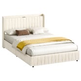 Hoxton Room Landon Velvet Bed Frame with Charging Station &amp; Drawers